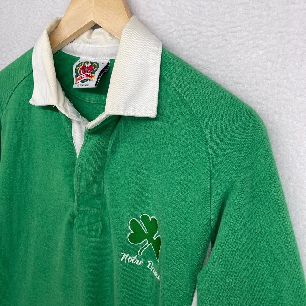 NOTRE DAME Shirt Mens L 90s BARBARIAN RUGBY Fighting Irish Shamrock Cotton Green - Picture 2 of 13